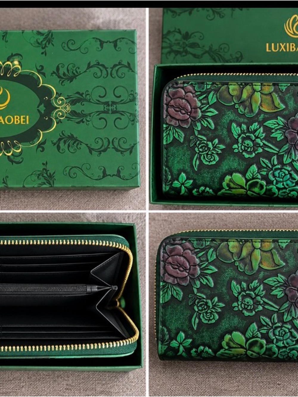 Green Floral Zip-Around Women's Wallet